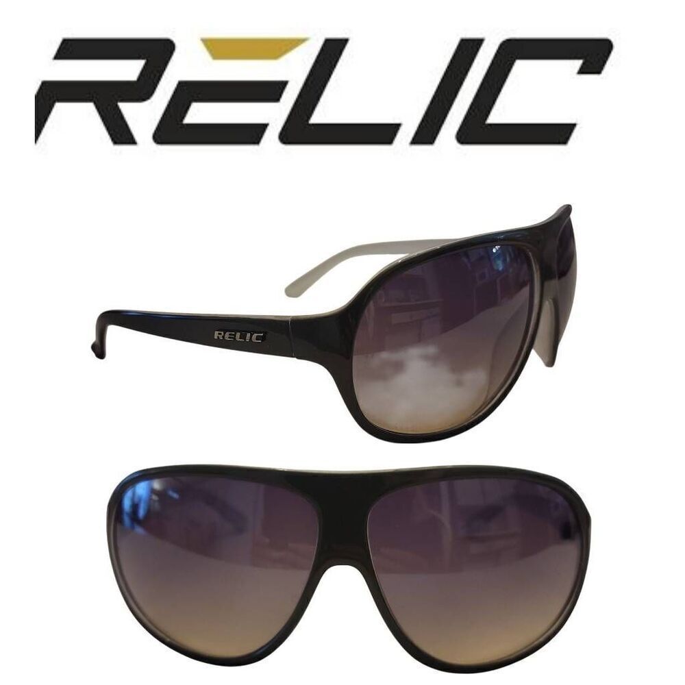 Relic Dark Gray Frame Gradient Black Lens Sunglasses w NEW Soft Leather Case